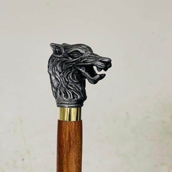 91.44 Cm Wolf Head Walking Cane Wooden Stick with Brass Handle Gift for Him, Her, Father, Mother, Grandmother, Grandfather