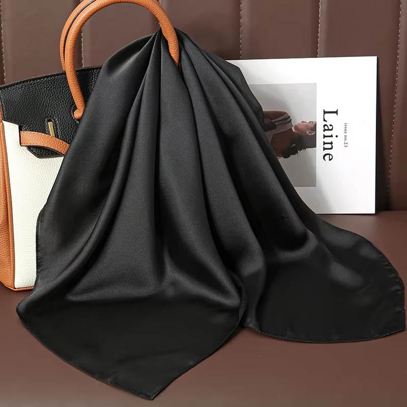 Luxus Uni Farbe Seide Quadratisches Tuch Damen Weiches Satin Pferdehaarband Halstuch Büro Hijab Stirnband Foulard Taschenbänder Geschenk