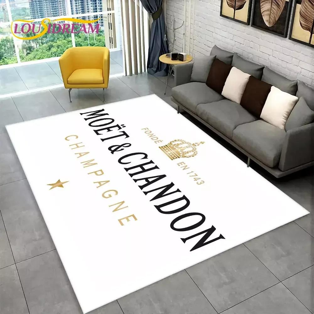 C-Champagne M-Moet & C-Chandon Teppich für Schlafzimmer Wohnzimmer Zuhause Sofa Dekoration, Kinderspiel Große Dekoration Bodenmatte Geschenk