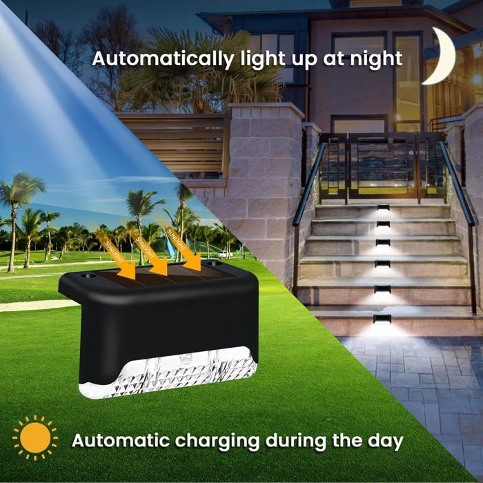 ®RisingFF Set of 8 Outdoor LED Solar Lights, Waterproof, for Patio, Staircase (White Light) [Energy Class A]