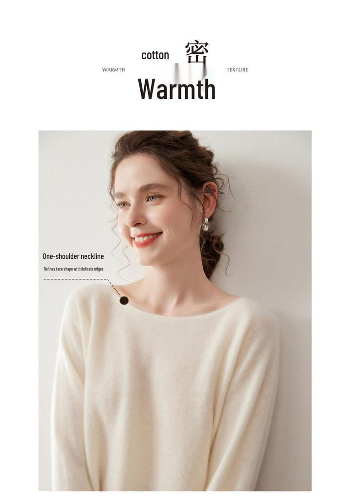 Women's Seamless Cashmere Loose Knit Sweater - Round Neck Pullover, Versatile Thin Wool Top