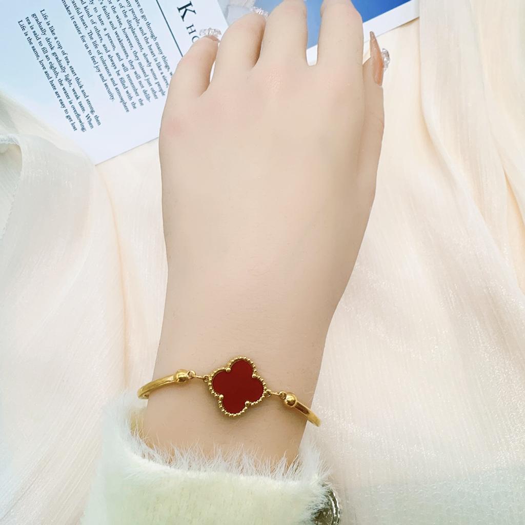 Double Sided Titanium Steel Clover Bracelet Necklace Ring Earrings Women's Non Fading Set Jewelry