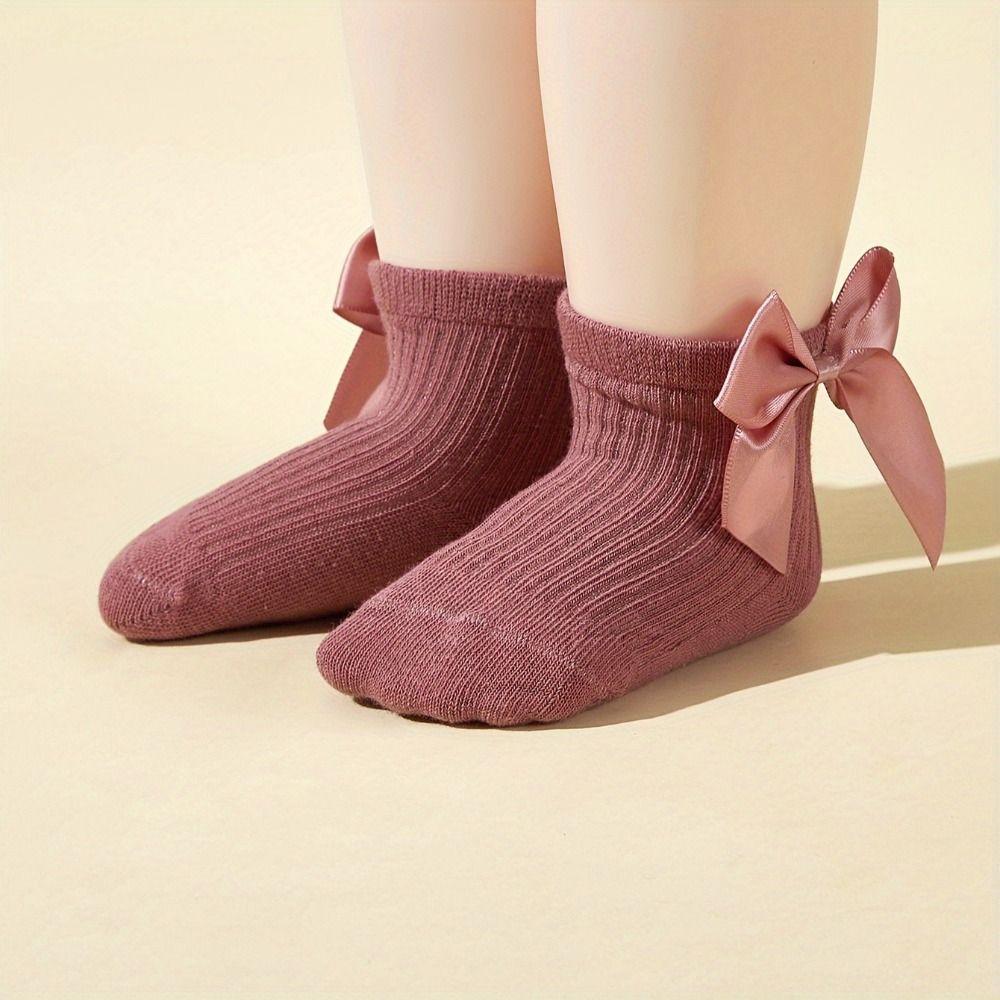 8Pairs Bowknot Toddle Short Tube Socks Stripe Infant Solid Socks Soft Baby Cotton Socks  Gifts
