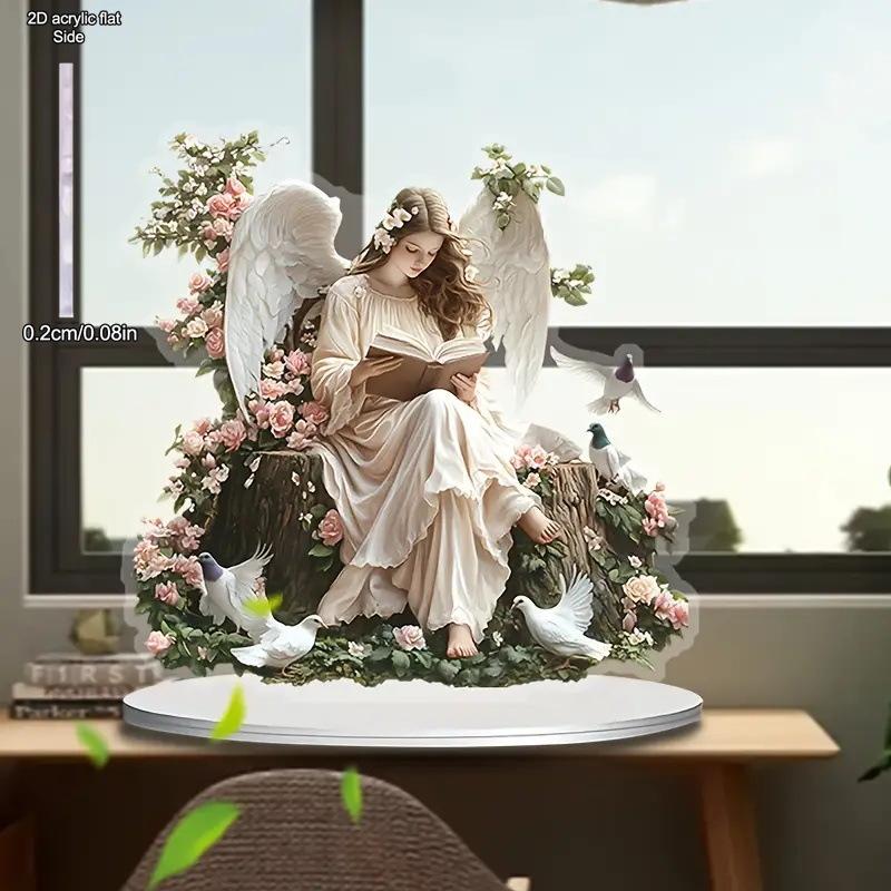 Angel Fairy Reading Decor, Floral Accents, Colorful Attractive Sign Ornament, for Porch Entrance Cabinet Bookshelf Bedroom Home Decoration, Home Tabl