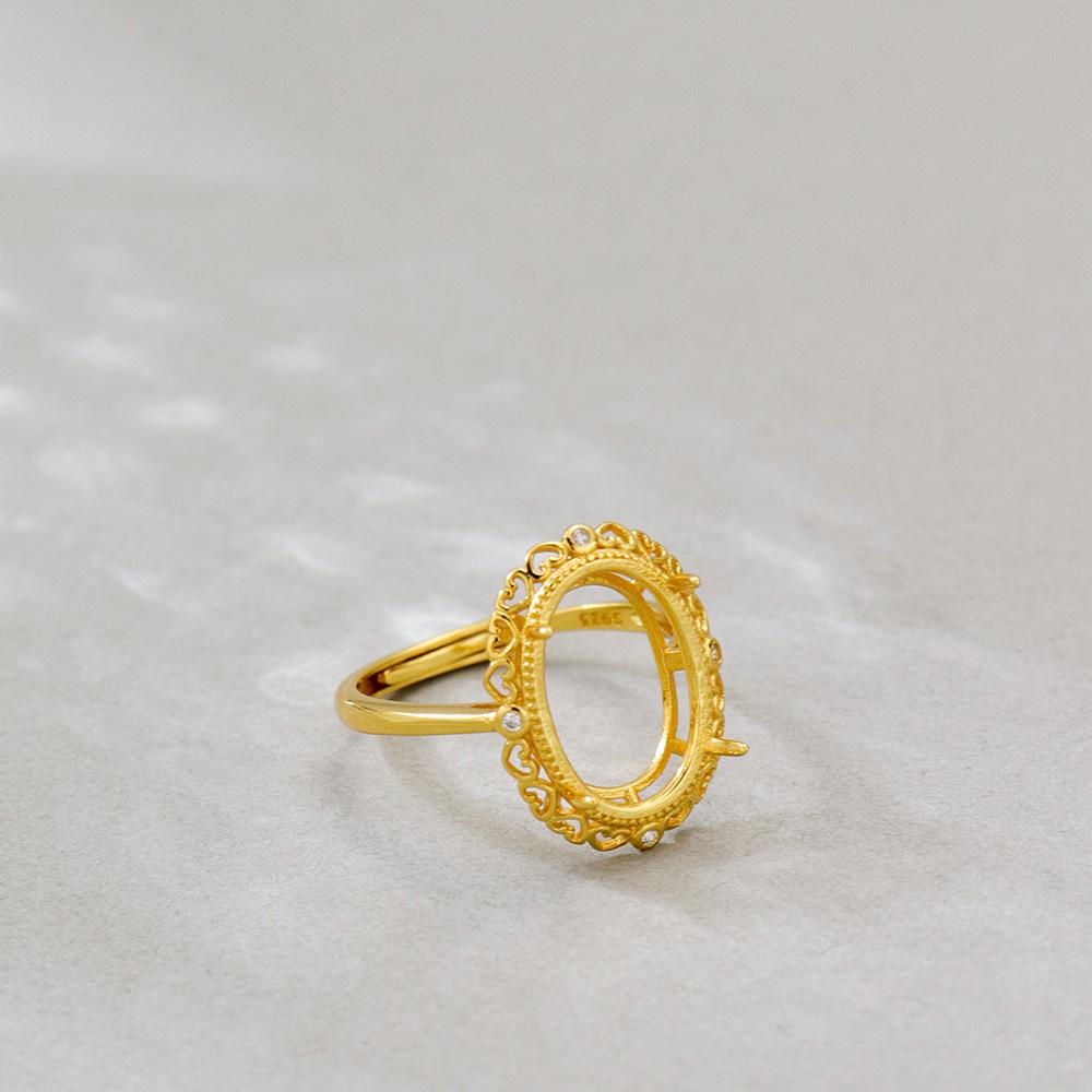 S925 Gold-Plated Sterling Silver Adjustable Oval Ring Setting - Exquisite Fashion Luxury