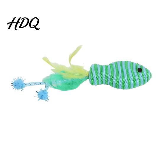 Interactive Cat Toy Fish Shape Toy Cotton Rope Lightweight with Hose Bite-resistant Feather Tassel Design Wear-Resistant Scratch-Resistant Relieves