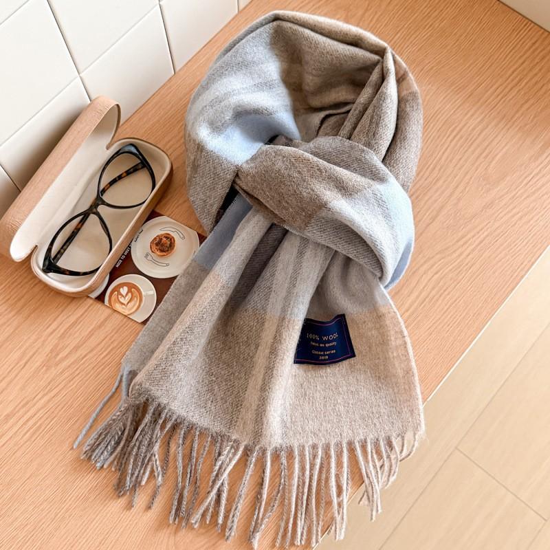100% Wolle Karierter Schal Herren Damen Paar Warm Kaschmir-Mischung Karriert Winter Halswärmer
