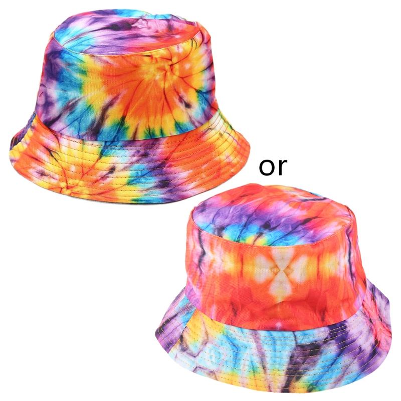 Cappello a secchiello da pesca parasole da esterno per donna uomo arcobaleno reversibile
