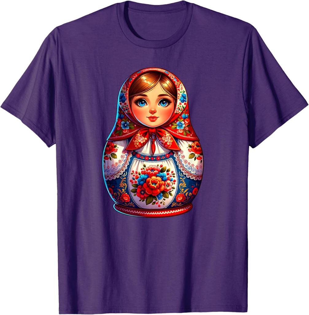 Matryoshka Doll Russian Folk Art Print Short Sleeve Graphic Tee Men Casual Breathable T-Shirt