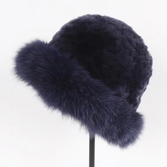 Women Luxury Winter Hat Real Rex Rabbit Fur Bomber Hats Lady Winter Genuine Fox Fur Cap Beanies Warm Soft Fluffy Natural Fur Hat