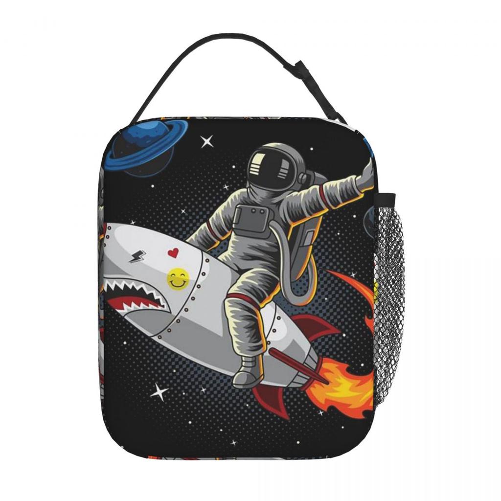 Astronauts Riding Monster Rocket Insulated Lunch Bag for Women Cooler Thermal Food Box Tote Portable Lunch Boxes Container