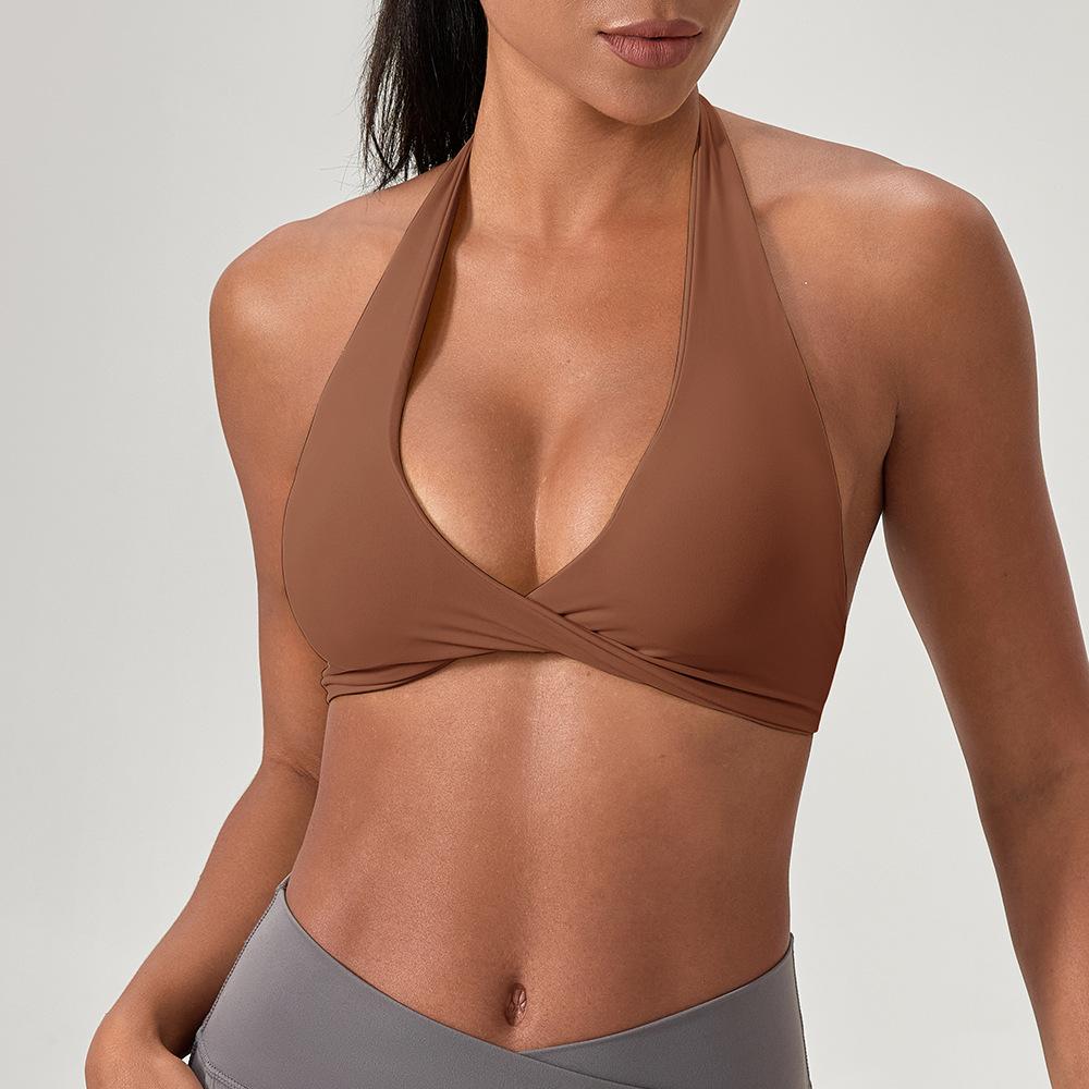 Sports Yoga Bra For Women Underwear Sportswear Halter Neck With Stylish Back Sexy Gym Bra With Cups Running Fitness Backless Tops