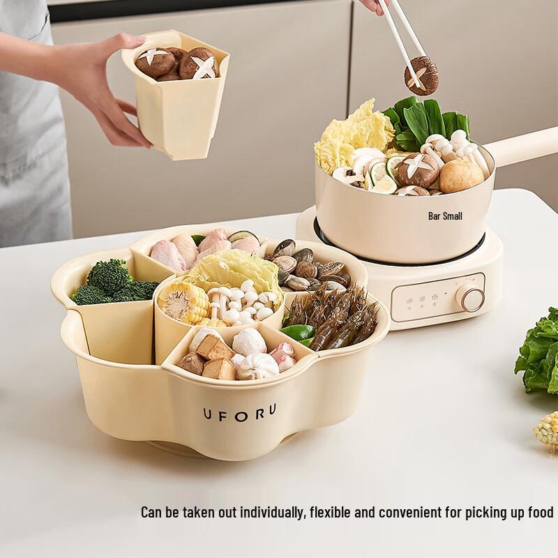 Rotatable 7-Compartment Kitchen Prep & Hot Pot Platter