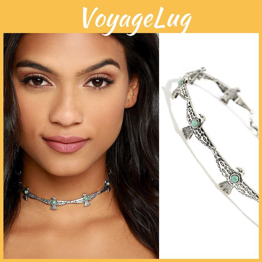 Vintage Collar Alloy With Bird Design Artificial Turquoise Decor For Women Gift