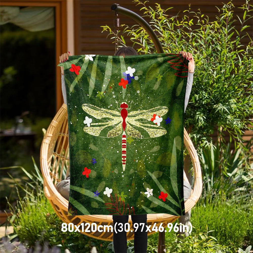 

1PC Dragonfly FlowersOutdoor Flannel Blanket - Soft Plush Decor for Picnics, camping, Bedroom, Playroom, Office, or Lunch Break 1259A 80x120cm(31x47inch)