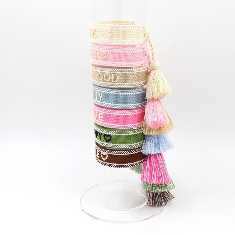 Love Pattern Woven Bracelet Bohemian Adjustable Handmade Tassel Rope Bohemian Bracelet Ladies Girls Bracelets Jewelry