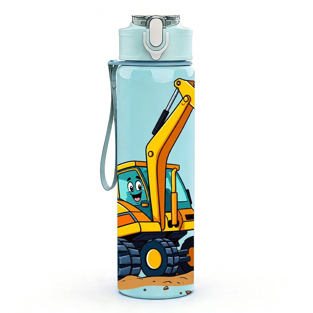 1PC Yellow Excavator Machine 750ml Color Plastic Sports Water Bottle Leakproof Flip Straw Lid Suitable for Sports Office Home Use