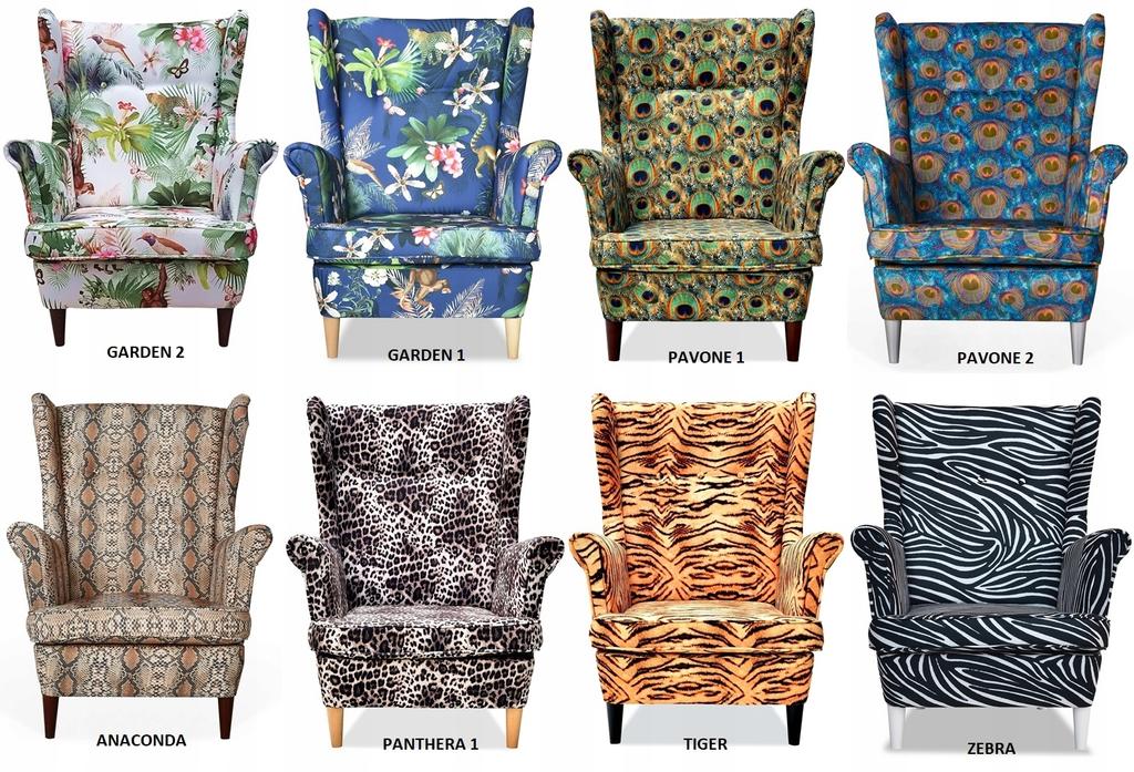 ARI PRINT Wing Chair with Footrest Scandinavian Family Meble Patterned
