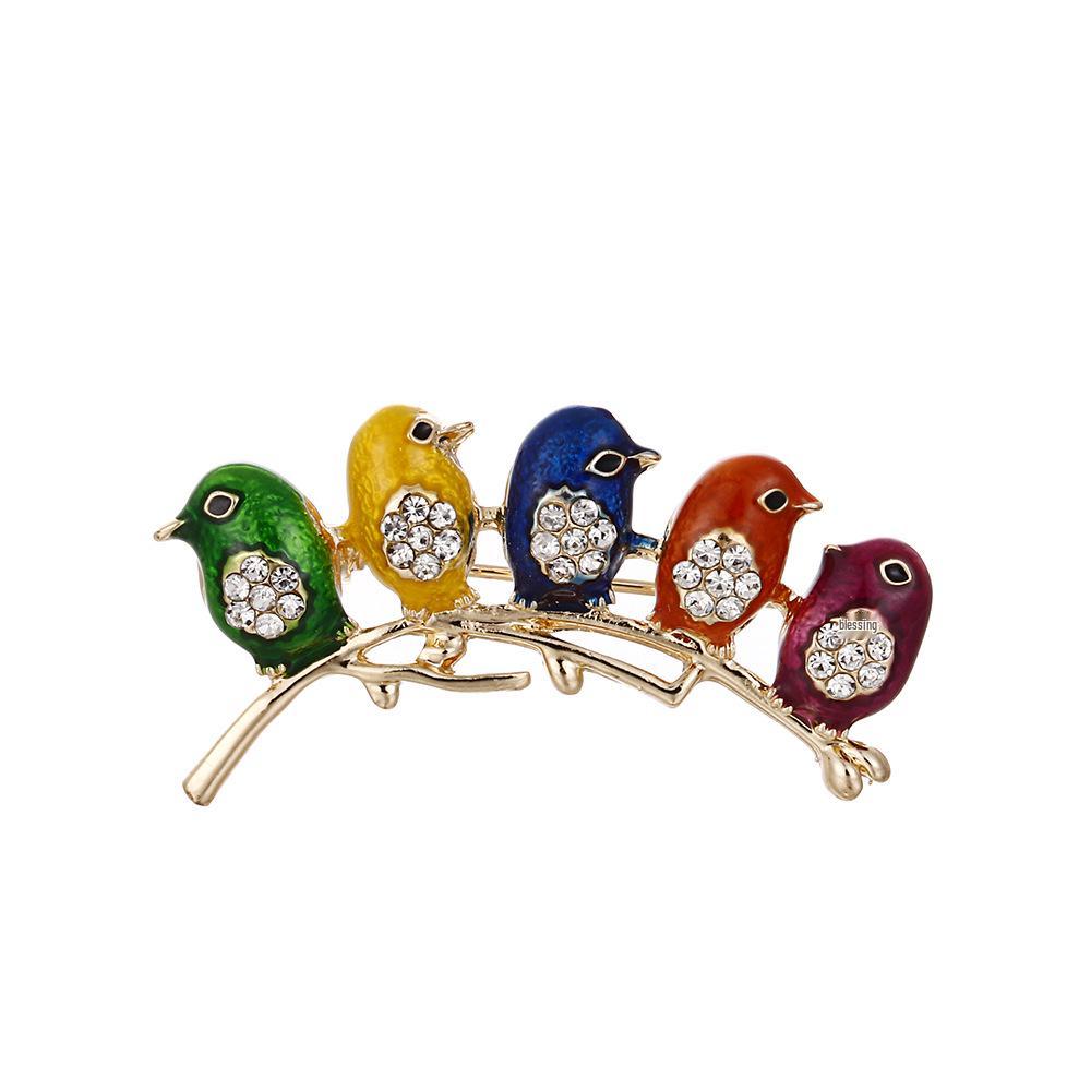 European American Fashion Jewelry Rhinestone Enamel Bird Brooch