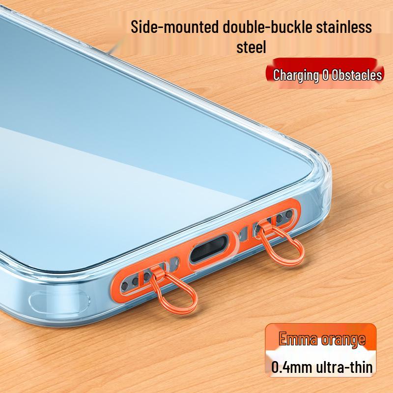 Ultra-Thin Stainless Steel Mobile Lanyard Clip with Double Hanging Buckle and Strong Anti-Lost Back Patch
