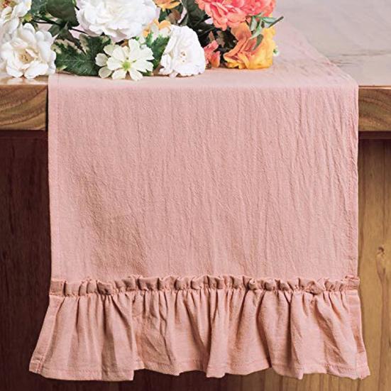 Solid Cotton Table Runner with Ruffled Edges Vintage Farmhouse Decor for Dining Coffee Table Country-Style Wrinkle Fabric Placemat Elegant Home Accent