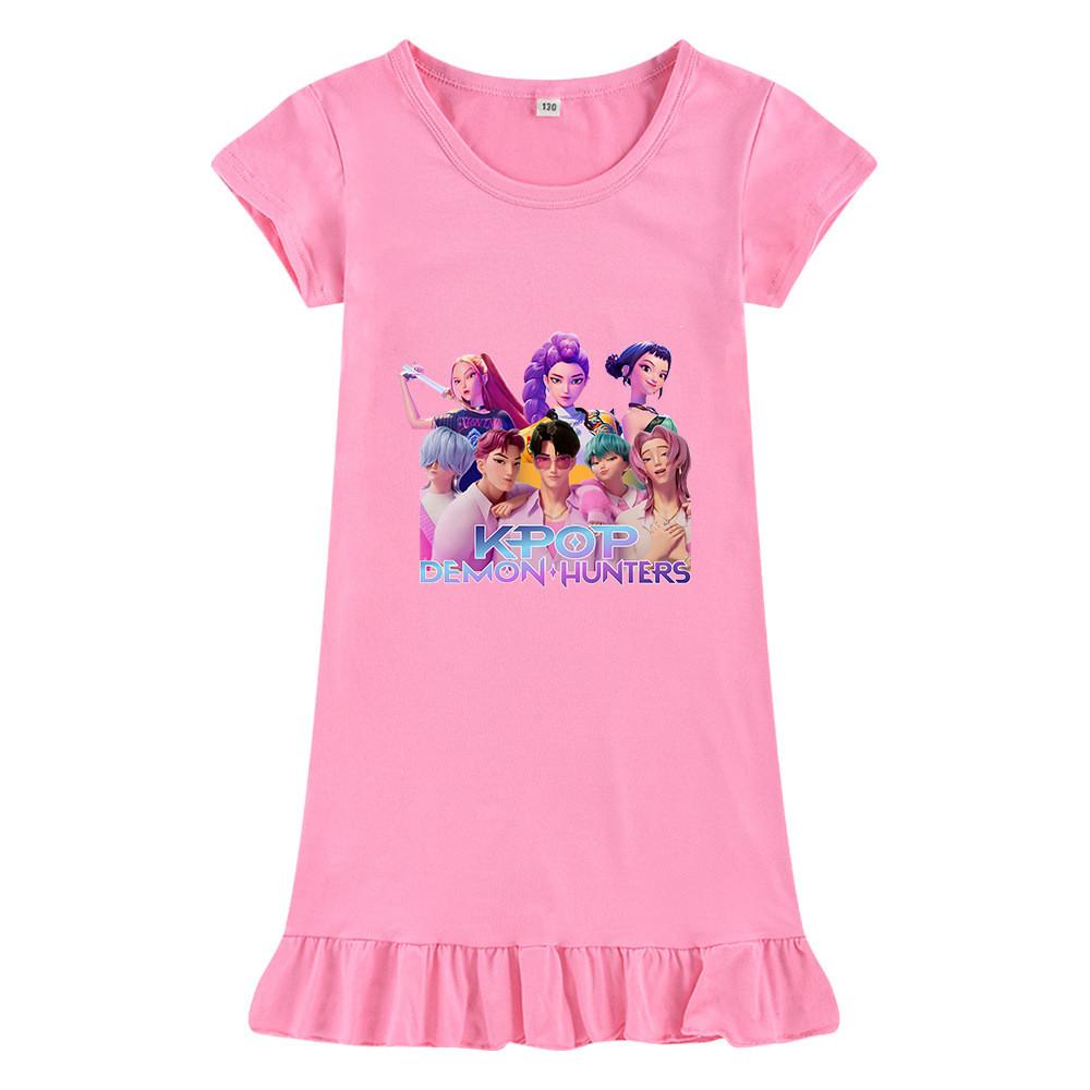 M1204 Kids Girls Sajaboys Kpop Rumi Zoey Mira Print Short Sleeves Ruffle Dress