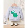 Kids Dinosaur Graphic Crew Neck Sweatshirt - Casual Pullover with Applique, Regular Fit, Slight Stretch - Perfect for Spring/Fall Season