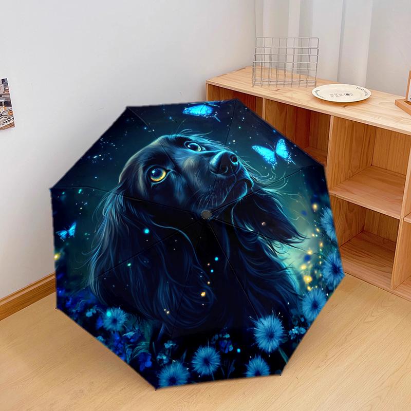 1 PC Automatic Folding Umbrella - Magical Night Dog Pattern, Portable & Foldable Design with 8 Ribs, Christmas Birthday Gifts