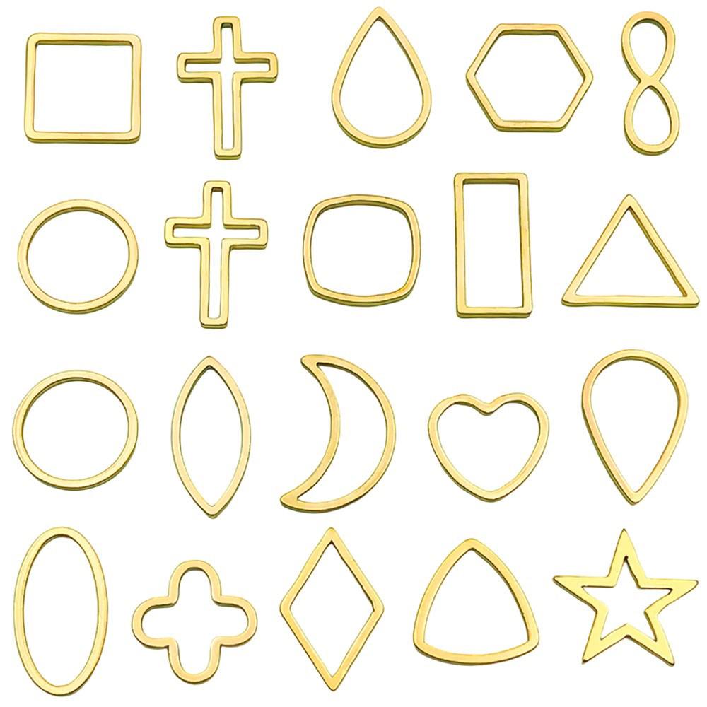 20 Mixed Gold Vacuum-Plated Stainless Steel Geometric Frame Pendant Charms for DIY Jewelry