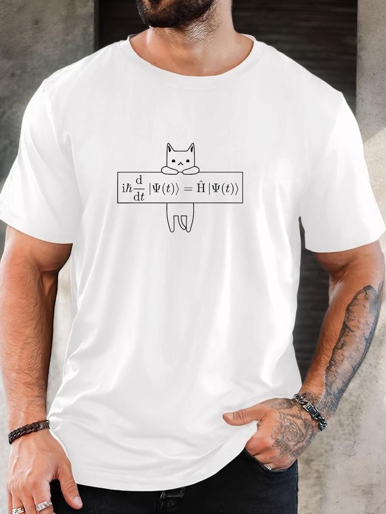 Kater und Schrödinger-Gleichung Muster Sommer Casual Rundhals Kurzarm T-Shirt