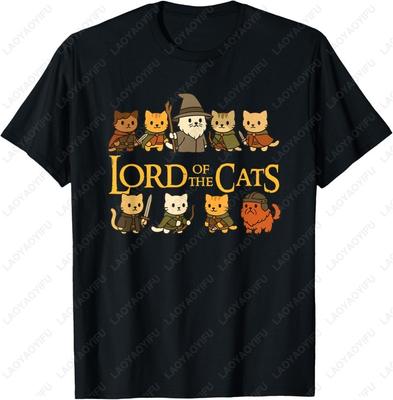 Lord of The Cats Amoureux Propriétaire de Chaton Chaton Coton T-Shirt Dessin Animé Mignon Décontracté Miaou Col Rond Imprimé Unisexe Hauts Otaku T-shirts