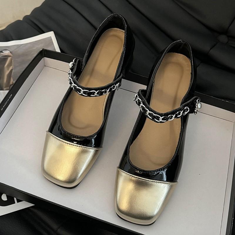 Low Sandals Woman Leather Suit Female Beige Velvet Shoes Mary Jane Block Heels Square Toe All-Match Low-heeled Black Retro Suede