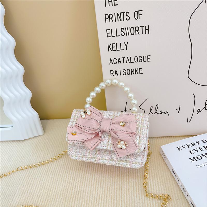 Stylish Floral Patterned Kids Shoulder Bag With Trendy Chain Element For Girls White Bow