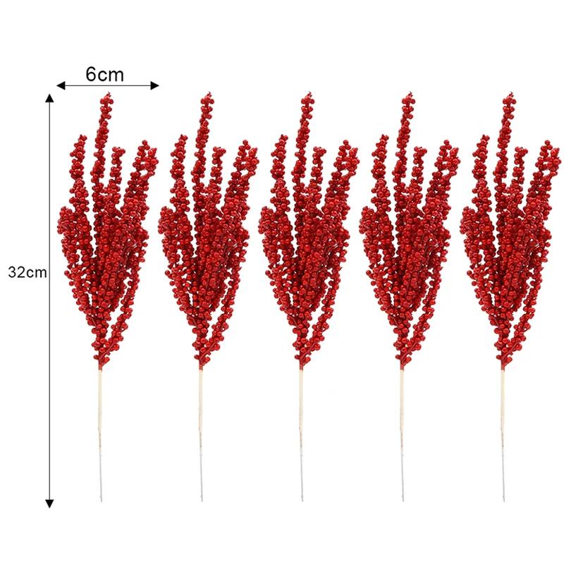 Wholesale Artificial Red Berries Stems Simulation Christmas Holly Berry Branches DIY Wreath Xmas Tree Party Home Table Decors