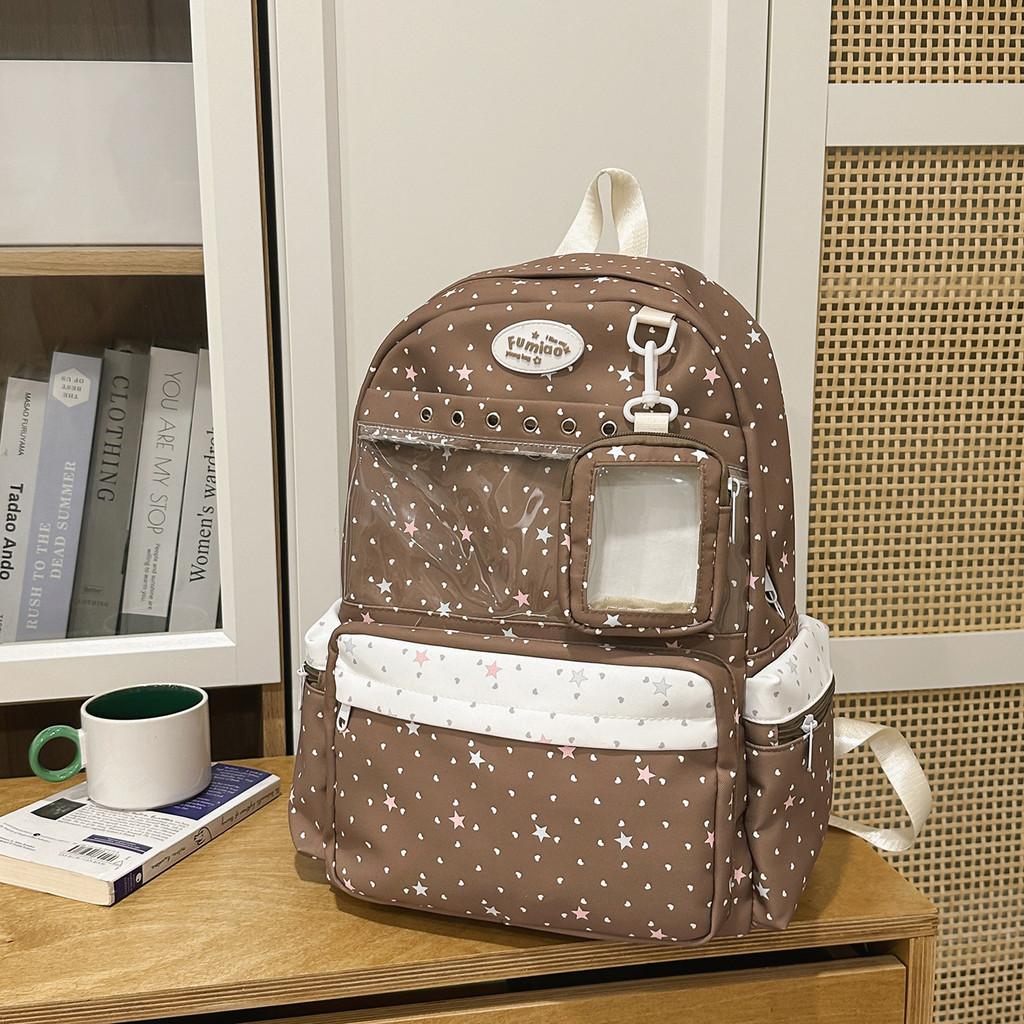 Anime Girl Double Shoulder Backpack For School With Nylon Material And Dot Pattern