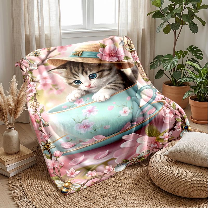 Kitten in Valentine s Frame Theme blanket Lightweight Warm Flannel Blanket Decorative Throw Blanket for Home Decoration