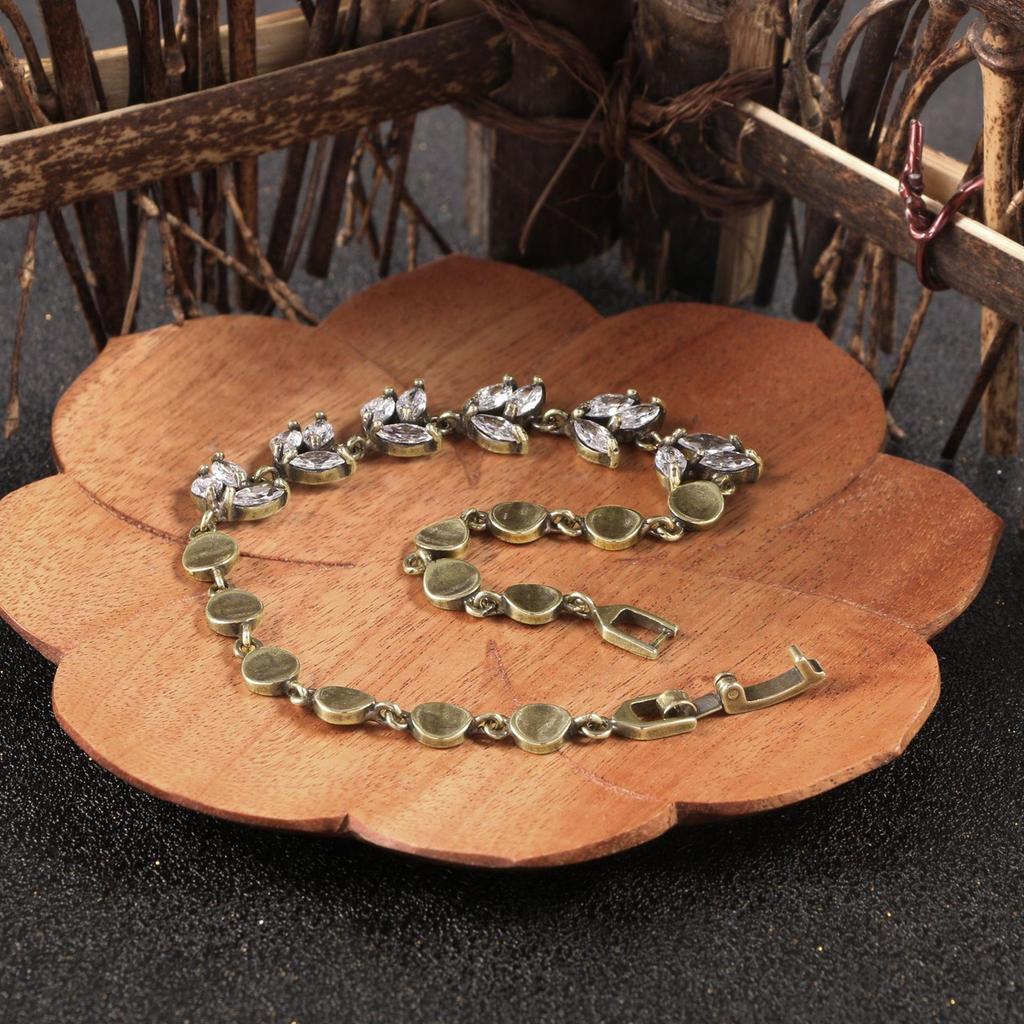 Elegant Sturdy Alloy Bracelet with Antique Silver Rhinestones and Brass Designs Portable Accessory for Everyday Wear