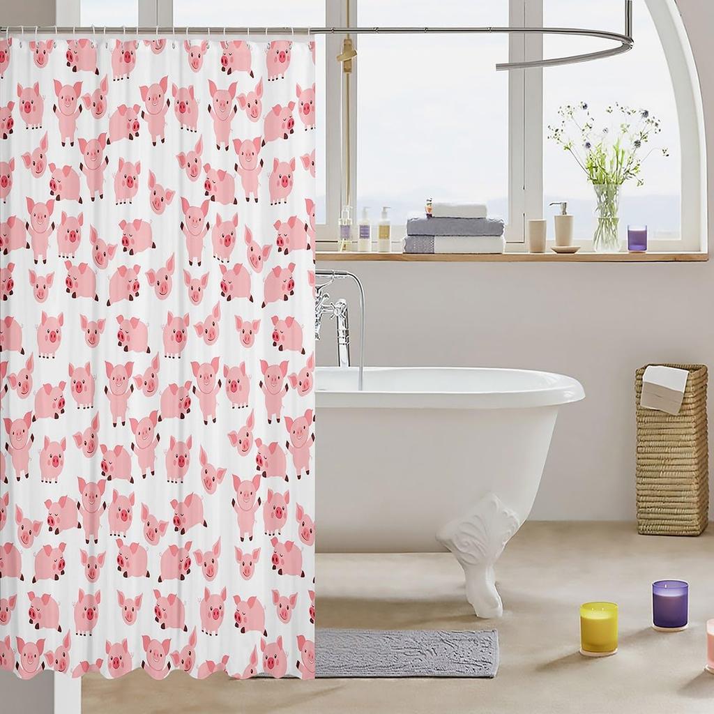 1pc Pink Pig Shower Curtain 72"x72" Kids Cute Pigs Bathroom Shower Curtain Set for Teens Farm Animal Bath Curtain Waterproo