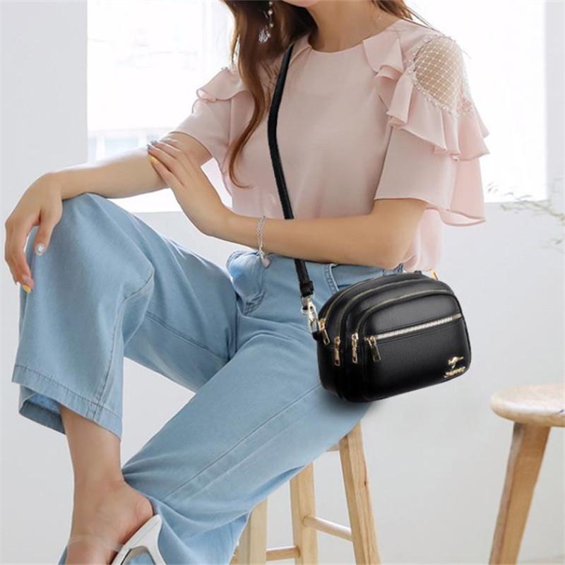 Multi-Layer Shoulder Messenger Bag Women's Fashion Crossbody Purse Versatile Solid Color Handbag for Women Casual and Work Use