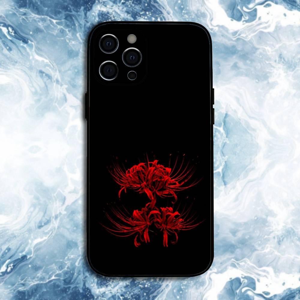 Red Spider Lily Flower of Hell Phone Case For iPhone17,16,15,14,13,12,11 Plus,Pro Max, Soft Silicone Black Cover