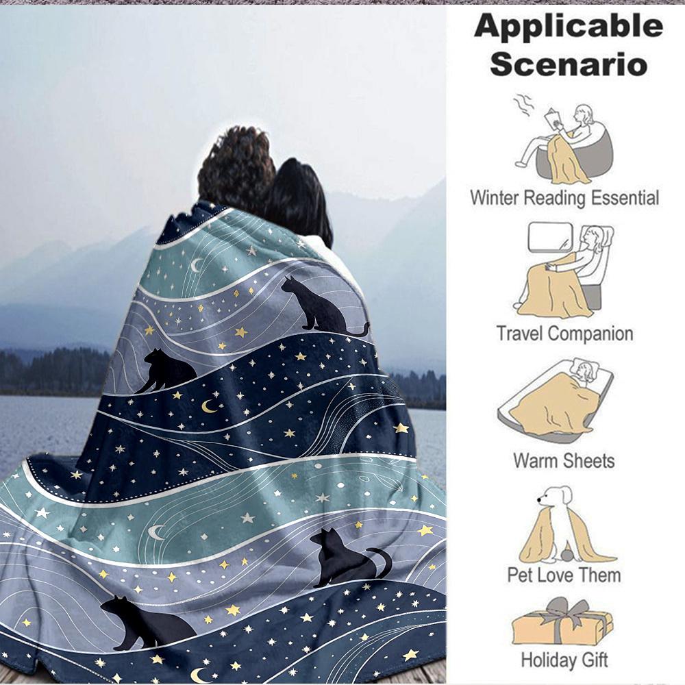 1pc Night Cats Lightweight Flannel Blanket, Comfortable and Warm Blanket, for Office and Camping Sofa Bed, Livingroom172
