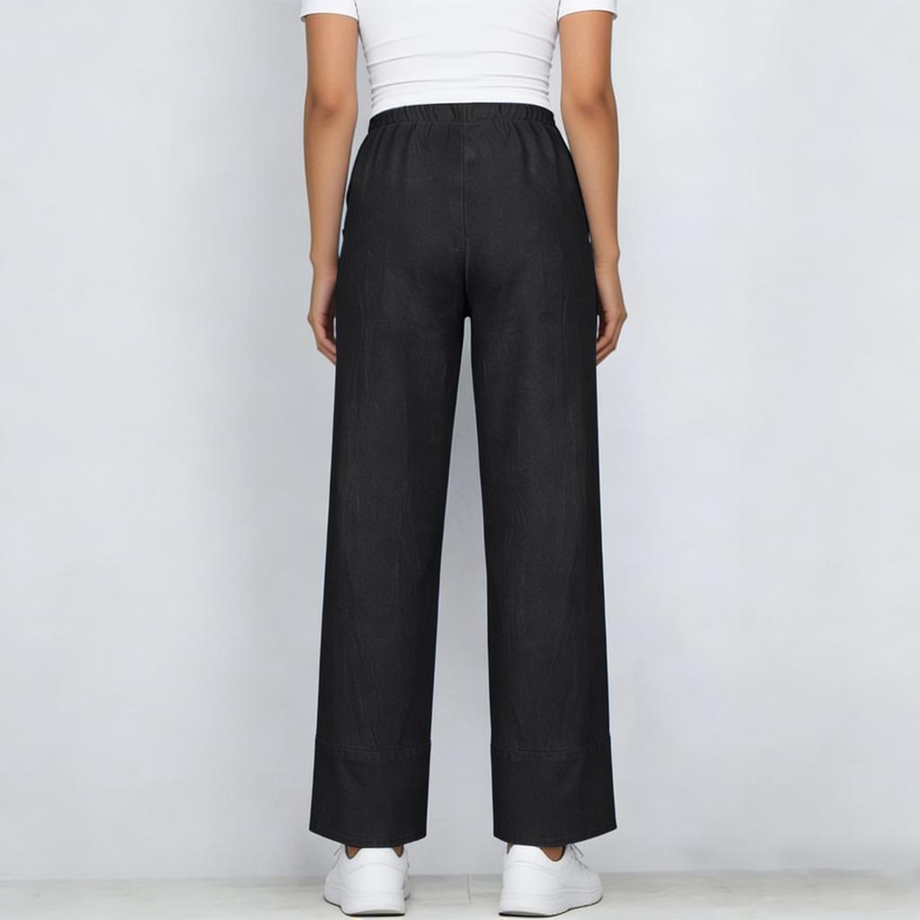 Women’s High Waist Wide Leg Cropped Pants Relaxed Fit Denim Casual Trousers with Hem Design
