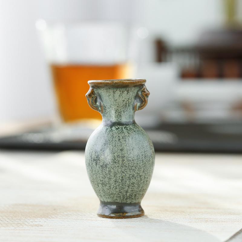 Bronze Glaze Chinese Ceramic Mini Hydroponic Vase - Creative Small Tabletop Flower Ornament