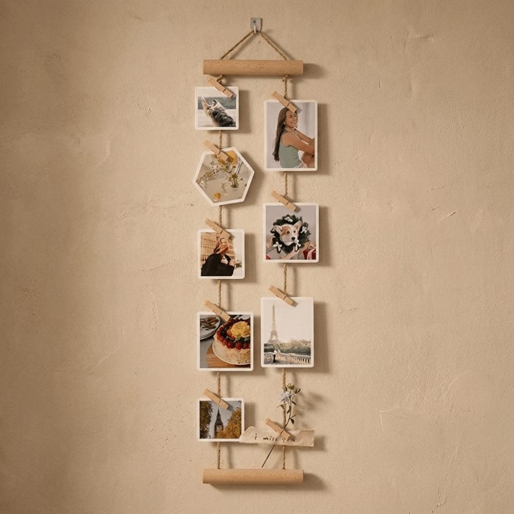 Handcrafted Hanging Photo Display Minimalist Photo Collage Frame Wooden Hanging Photo Clip Gift