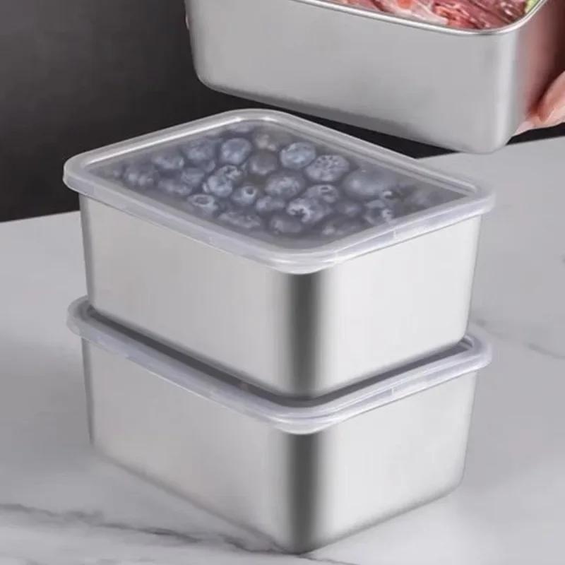 Stainless Steel Fresh-Keeping Box Vegetables Fresh Refrigerator Food Storage Box Kitchen Organizer And Storage Container Crisper