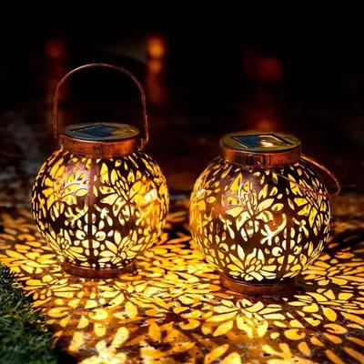 1pc Outdoor Solar Hanging Lantern Lights, LED Metal Lantern SolarLamp, Outdoor Light Hanging Hollow Shadow Projection Light
