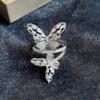 1PC Environmentally Friendly Double Hollow Butterfly Zircon Inlaid Opening Fashionable Super Fairy Design High-end Exquisite New Index Finger Ring