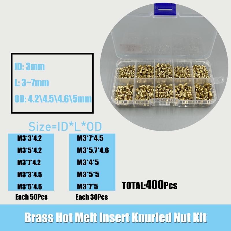 Messing Heißschmelz-Einsatzmuttern Kit M2 M2.5 M3 M4 M5 M6 Gewinde-Einbettung Kupfermutter Presspassung für 3D-Drucker Kunststoffgehäuse