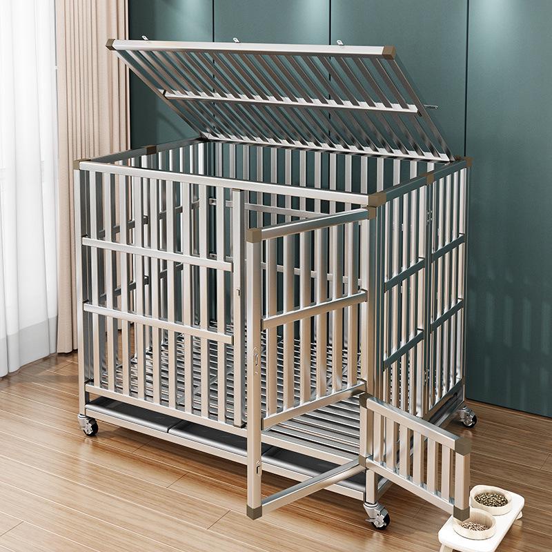 Foldable Stainless Steel Dog Cage with Toilet for Large, Medium, Small Dogs - Indoor Home Pet Kennel for Golden Retrievers & Teddies