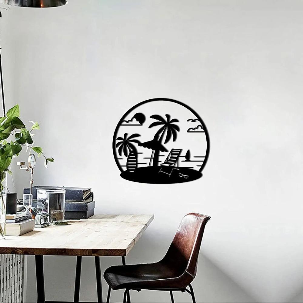 Schwarze Metall Wandkunst – Meereslandschaft & Strandmuster, Stilvolle Hängeelemente für Schlafzimmer, Wohnzimmer & Hausdeko